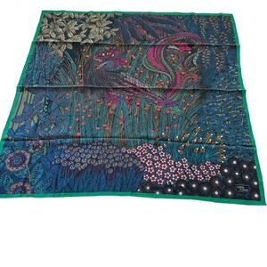 Vintage 100% Silk Scarf Made in Italy Floral Bird Peacock Crane Paisley